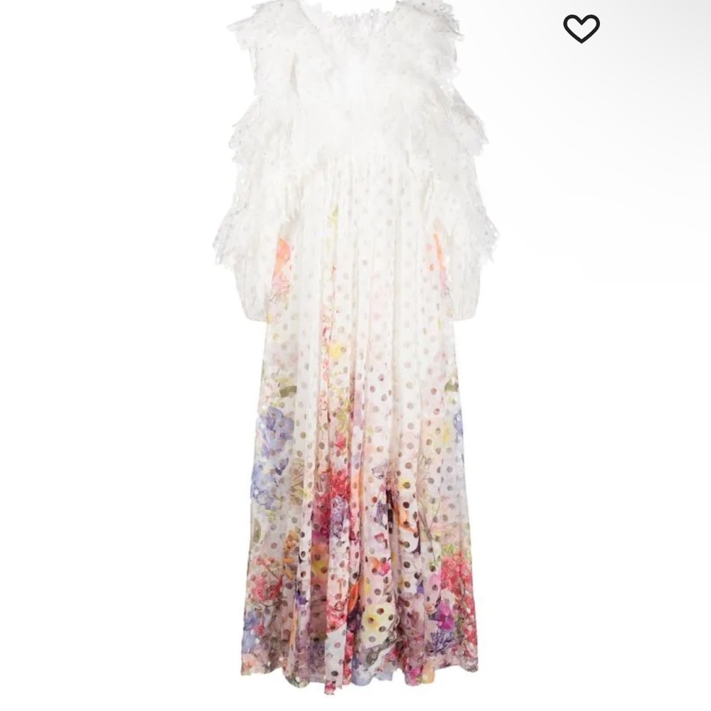 ZIMMERMANN Prima cold-shoulder ruffled laser cut floral print gauze gown